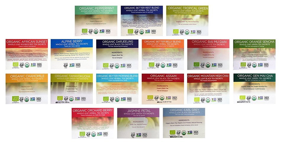 Two Leaves and a Bud Tea Whole Leaf Tea Variety Pack, 18 Flavors, 2 of each (36 Count) N5