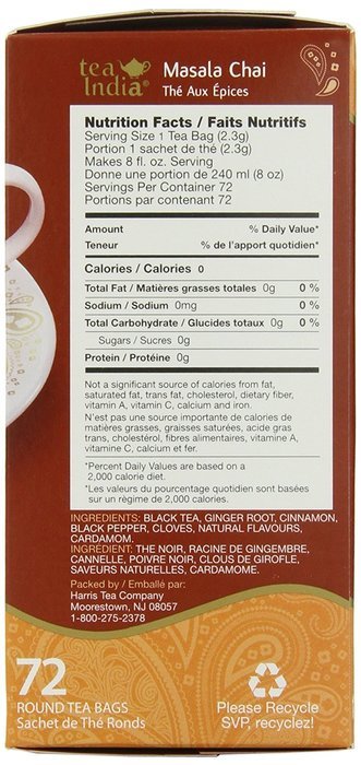 Tea India Masala Chai Tea, 72 Tagless Tea Bags, 5.8-Ounce Boxes (Pack of 6) N5