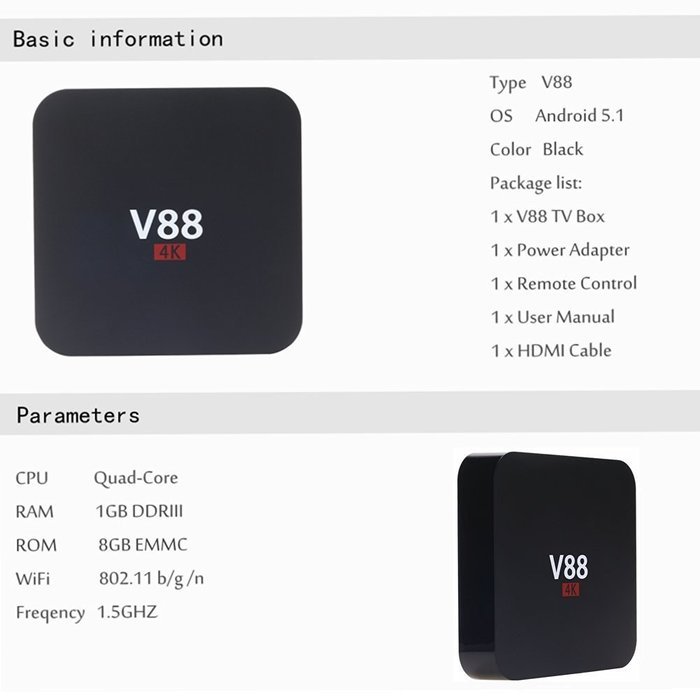Wayer V88 Rockchip 3229 Quad Core Android 5.1 TV Box + LED Wireless Keyboard, 1.5GHZ 1GB/8GB KODI Fully Online... N7