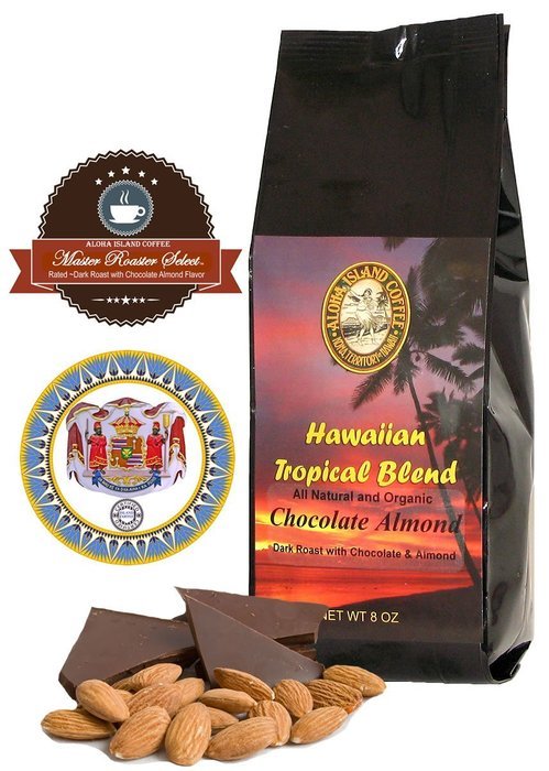 Chocolate Almond Flavored, Kona Hawaiian Coffee Blend, 8 Oz, Ground N12