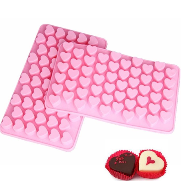 Chichic Mini Heart 55 Cavity Silicone Ice Cube Trays, Chocolate Mold, Gummy Mold, Candy Mold, Jello Mold