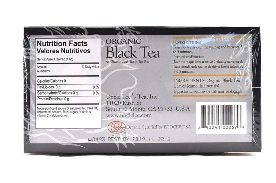 Uncle Lees Organic Black Tea (1) 100 Bag Box N2