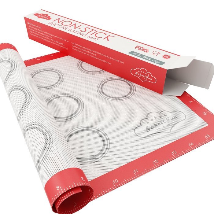 BakeitFun Silicone Baking Mat With Measurements and Circles, Half Sheet 16.5" x 11", Red N8