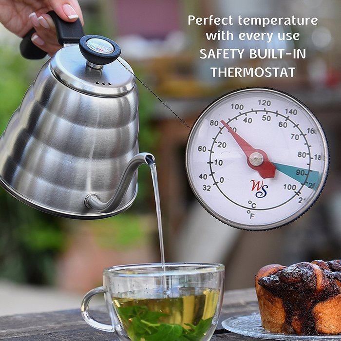 Pour Over Coffee and Tea Kettle1.2L with Thermometer-304 Stainless Steel-Pouring Gooseneck for Barista or Home... N3