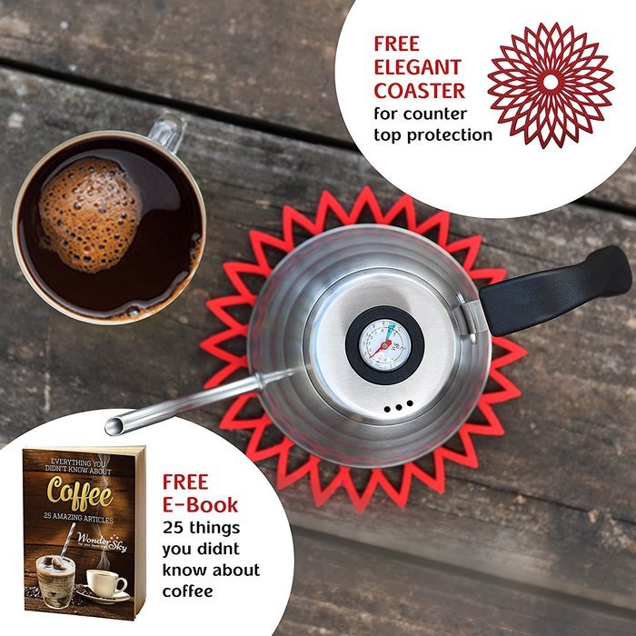 Pour Over Coffee and Tea Kettle1.2L with Thermometer-304 Stainless Steel-Pouring Gooseneck for Barista or Home... N4