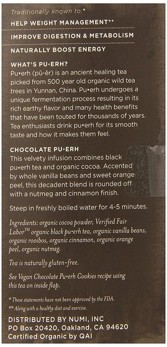 Numi Chocolate Pu-Erh Tea, 16 Count (Pack of 6) N2