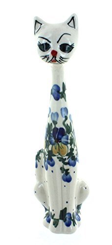 Polish Pottery Pansies Medium Cat