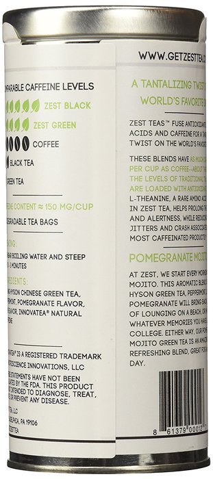 Energy Tea - High Caffeine Mojito Green Tea - 140 Mg Of Caffeine Per Bag (16 Tea Sachets) N2