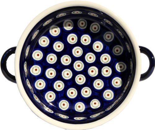 Polish Pottery Round Baker with Handles 6" From Zaklady Ceramiczne Boleslawiec #1454-56 Peacock, Diameter: 6"