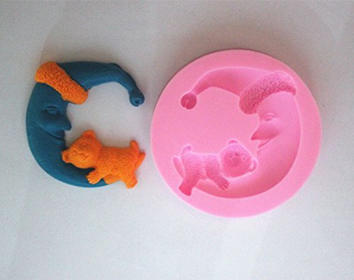 Longzang Moon Bear Art Deco Silicone Mold Sugar Craft DIY Gumpaste Cake Decorating Clay Pink N2