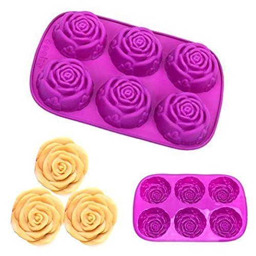 Pinovk 6-cavity Silicone Flower Rose Cake Candy Soap Mold Jelly Cupcake Mould Baking Pan N2