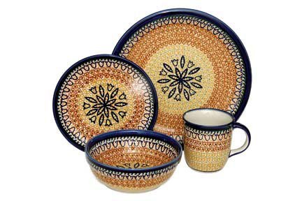 Polish Pottery Fall Moon 4-Piece Dinner Set