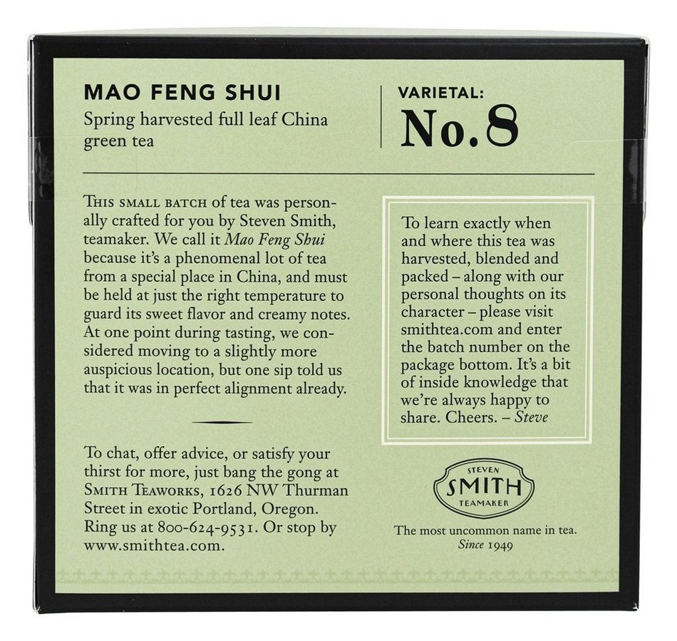 SMITH TEAMAKER TEA,GREEN,MAO FENG SHUI, 15 BAG N4