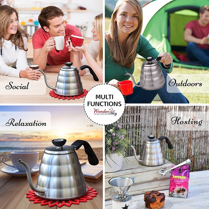 Pour Over Coffee and Tea Kettle1.2L with Thermometer-304 Stainless Steel-Pouring Gooseneck for Barista or Home... N7