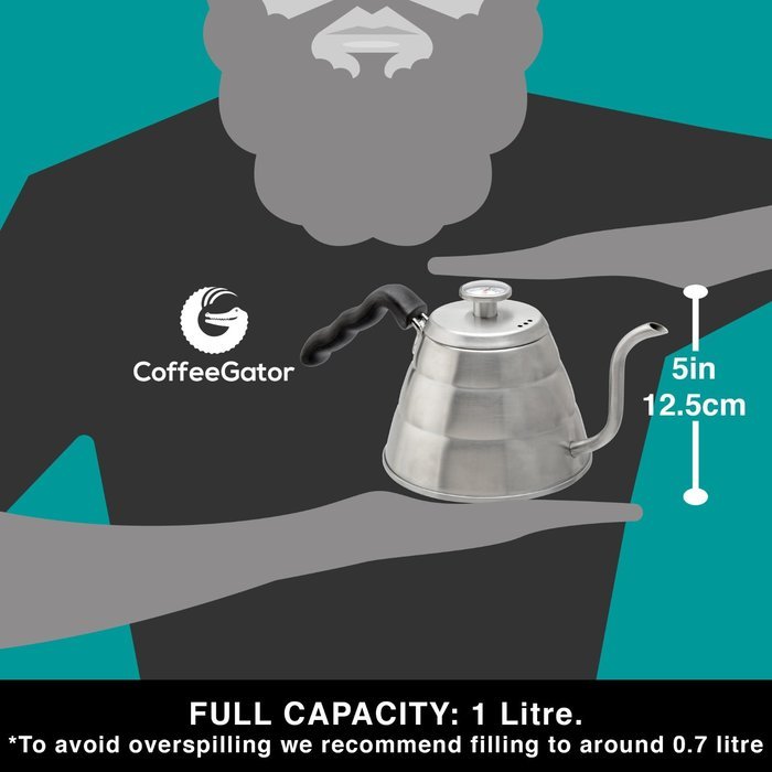 POUR OVER Coffee Kettle 1.2L - Stop Burning Your Beans - THERMOMETER Built-in by Coffee Gator - For Perfect Hand... N5