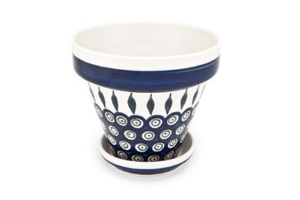Polish Pottery Peacock Medium Flower Pot