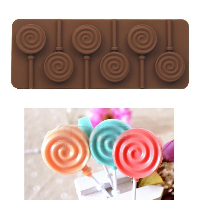 YSTD&reg; 6 - lollipop Silicone Ice Cube Chocolate Cake Cookie Cupcake Soap Molds Mould N3