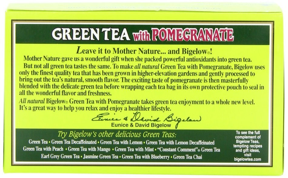 Bigelow Green Tea with Pomegranate 20-Count Boxes , Net weight 1.37 oz (Pack of 6)