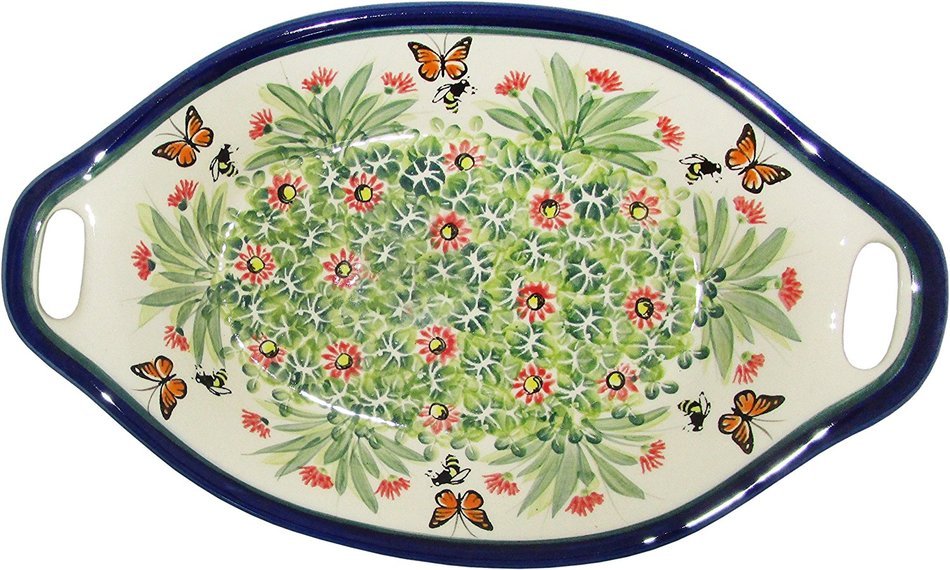 Boleslawiec Stoneware - Polish Pottery Serving or Baking Dish with Handles - Eva's Collection "Spring"