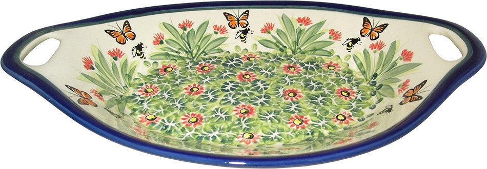 Boleslawiec Stoneware - Polish Pottery Serving or Baking Dish with Handles - Eva's Collection "Spring" N2