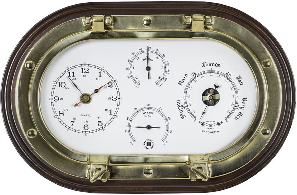 Brass Porthole Clock with Barometer,Thermometer, Hygrometer