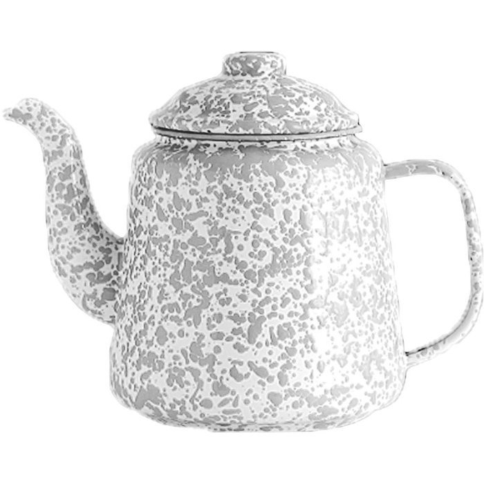 Enamelware 52 Ounce Teapot - Solid White with Red Rim