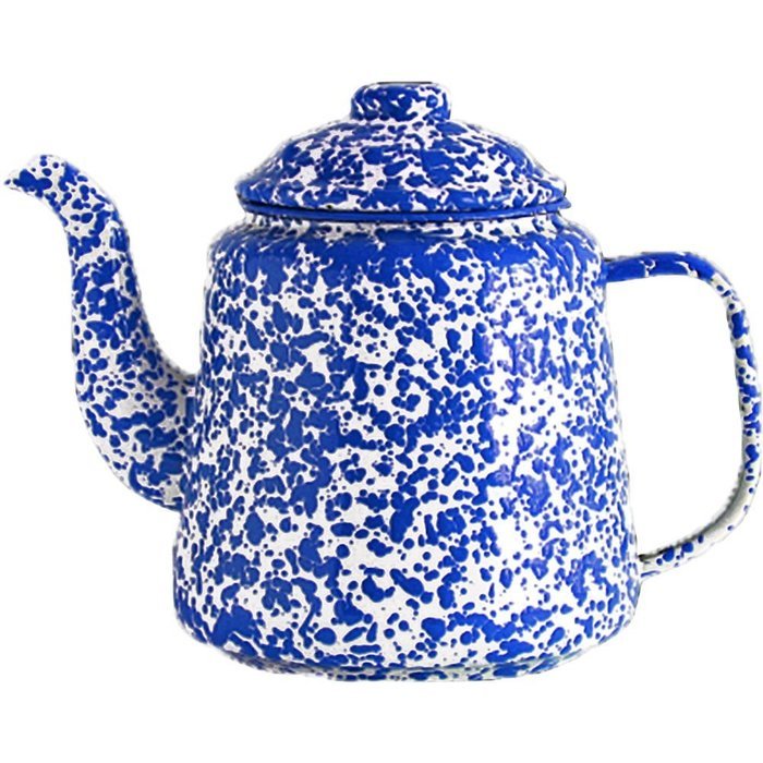 Enamelware 52 Ounce Teapot - Solid White with Red Rim N2