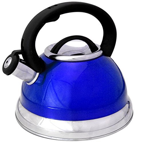 Premium Blue Modern Style 3 Quart Stainless Steel Rapid Heating Whistling Tea Kettle