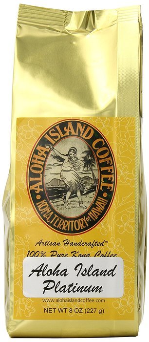 Aloha Island Coffee PLATINUM Organic 100% Pure Kona Coffee, 8 Oz Whole Bean, 8-ounces
