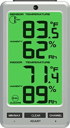 Ambient Weather WS-23-X2 Big Digit 8 Channel Wireless Thermo-Hygrometer with Two Remote Sensors