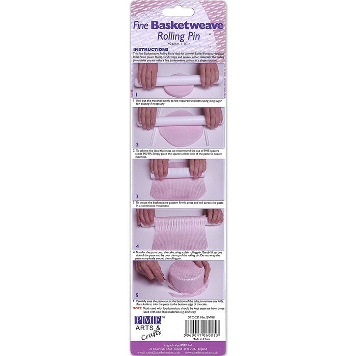 PME Fine Basket Weave Rolling Pin, 10" x 2", White N2