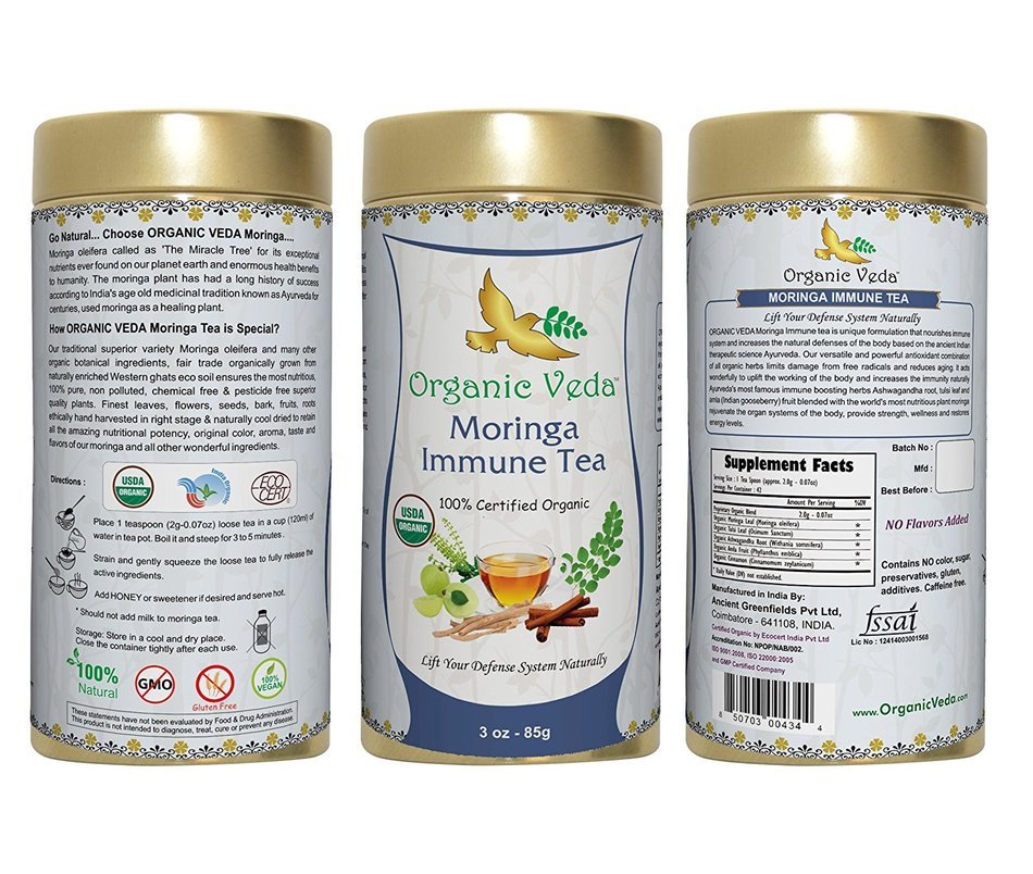 Organic Moringa Ginger Tea (Loose Leaf Tea). USDA Certified Organic. Rich in Antioxidants and Daily Needed Essential... N4