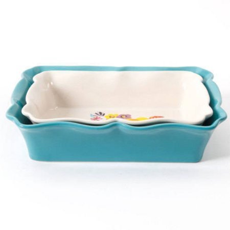 The Pioneer Woman Flea Market 2-Piece Decorated Rectangular Ruffle Top Ceramic Bakeware Set N8