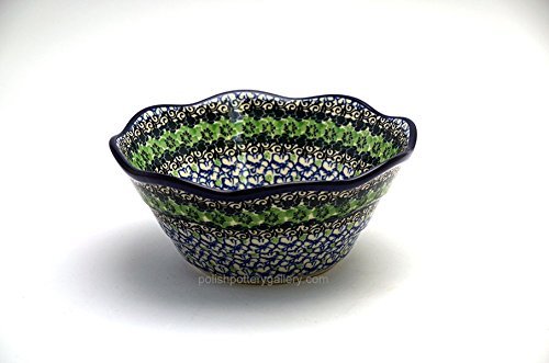 Polish Pottery Bowl - Curvy Edge - 8" - Kiwi