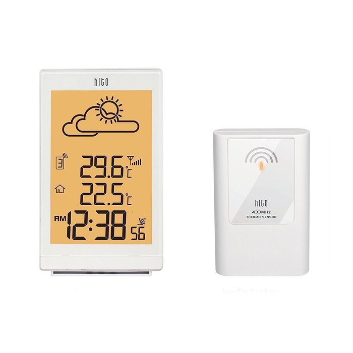 HITO Humidity/Indoor Outdoor Temperature Clock w/ Max and Min and Remote Probe (White) N3