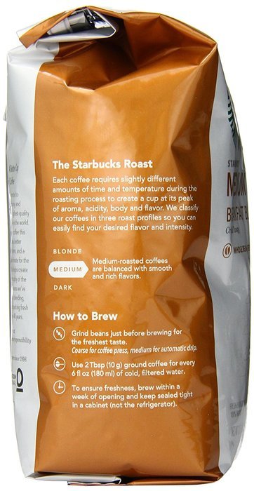 Starbucks Breakfast Blend Coffee (Medium), Whole Bean, 12-Ounce Bags (Pack of 3) N6