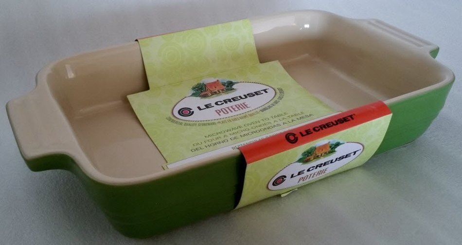 Le Creuset Stoneware Rectangular Baking Dish 10 1/2", Green/Cream