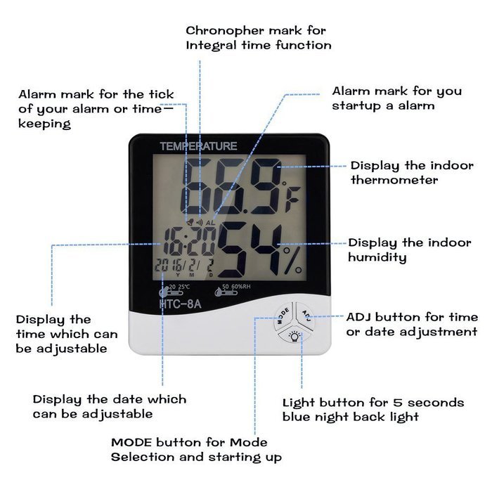 Intsun Multifunction HTC-8A LCD Wireless Digital Night Light Luminous Thermometer Hygrometer Humidity Meter Alarm... N6