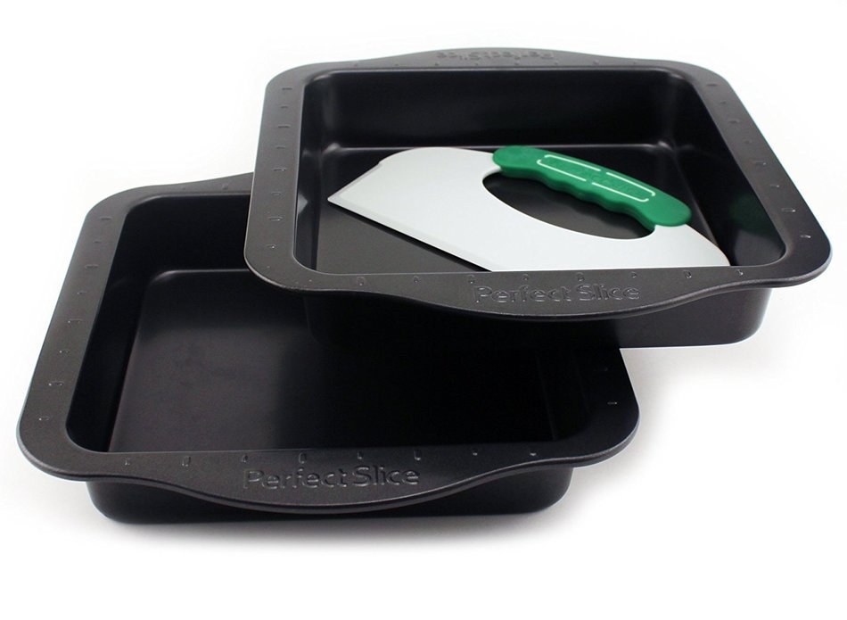 BergHOFF 3 Piece Perfect Slice Square Cake Pan Set with Tool, Gray