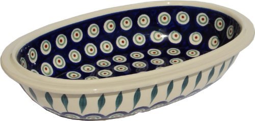 Polish Pottery Oval Serving Dish From Zaklady Ceramiczne Boleslawiec #278-56 Peacock Classic Pattern, Length:...