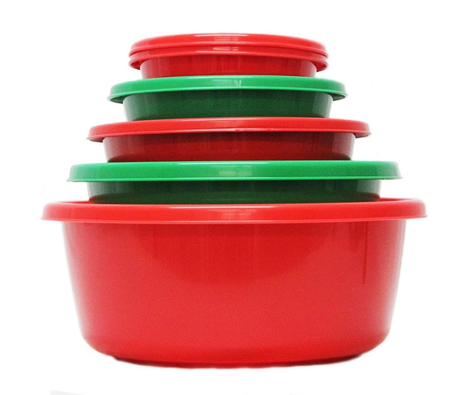 Click 6 Piece Nesting Mixing Bowl Set Christmas Colors (6 Piece, Red & Green) N2