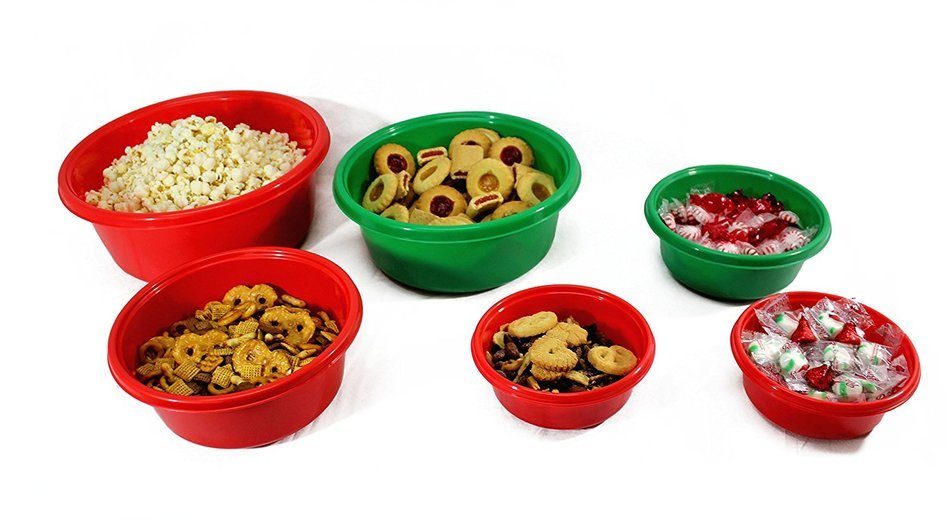Click 6 Piece Nesting Mixing Bowl Set Christmas Colors (6 Piece, Red & Green) N3
