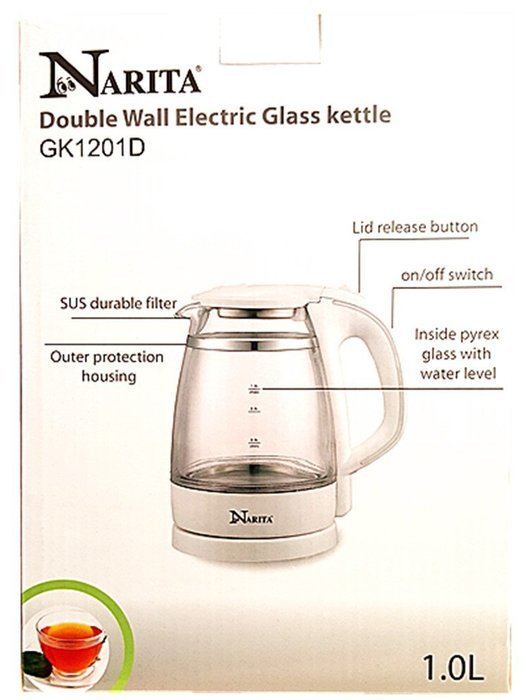 HND&reg; 1.0 L Electric Glass Kettle ,Double Wall Kettle ,1500 Watt Max. N3
