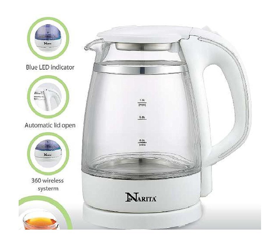 HND&reg; 1.0 L Electric Glass Kettle ,Double Wall Kettle ,1500 Watt Max. N4