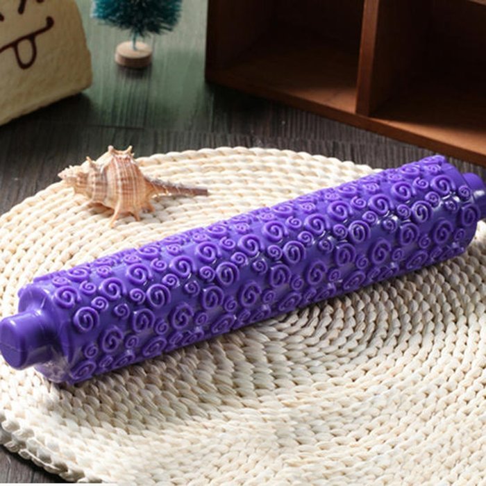 DUFUSTORE 10" Rolling Pin HDPE Cake Fondant Sugarcraft Paste Spiral Embossed Purple N2