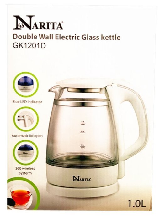 HND&reg; 1.0 L Electric Glass Kettle ,Double Wall Kettle ,1500 Watt Max. N5