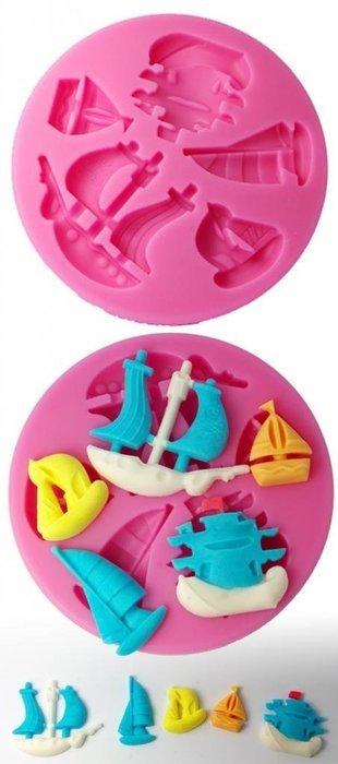 FOUR-C Silicone Fondant Mold Sailboats Cake Decorating Supplies Color Pink N2