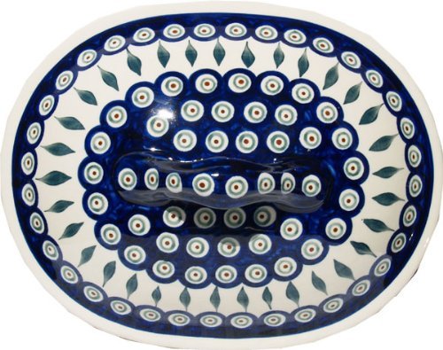Polish Pottery Oval Casserole Dish From Zaklady Ceramiczne Boleslawiec #1158-56 Peacock Classic Pattern, Height... N2
