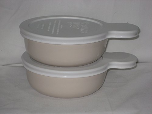 Set of 2 - Corning Ware Almond Color Grab-It Heat N' Eat Dishes w/ Plastic Lids 0.4 L