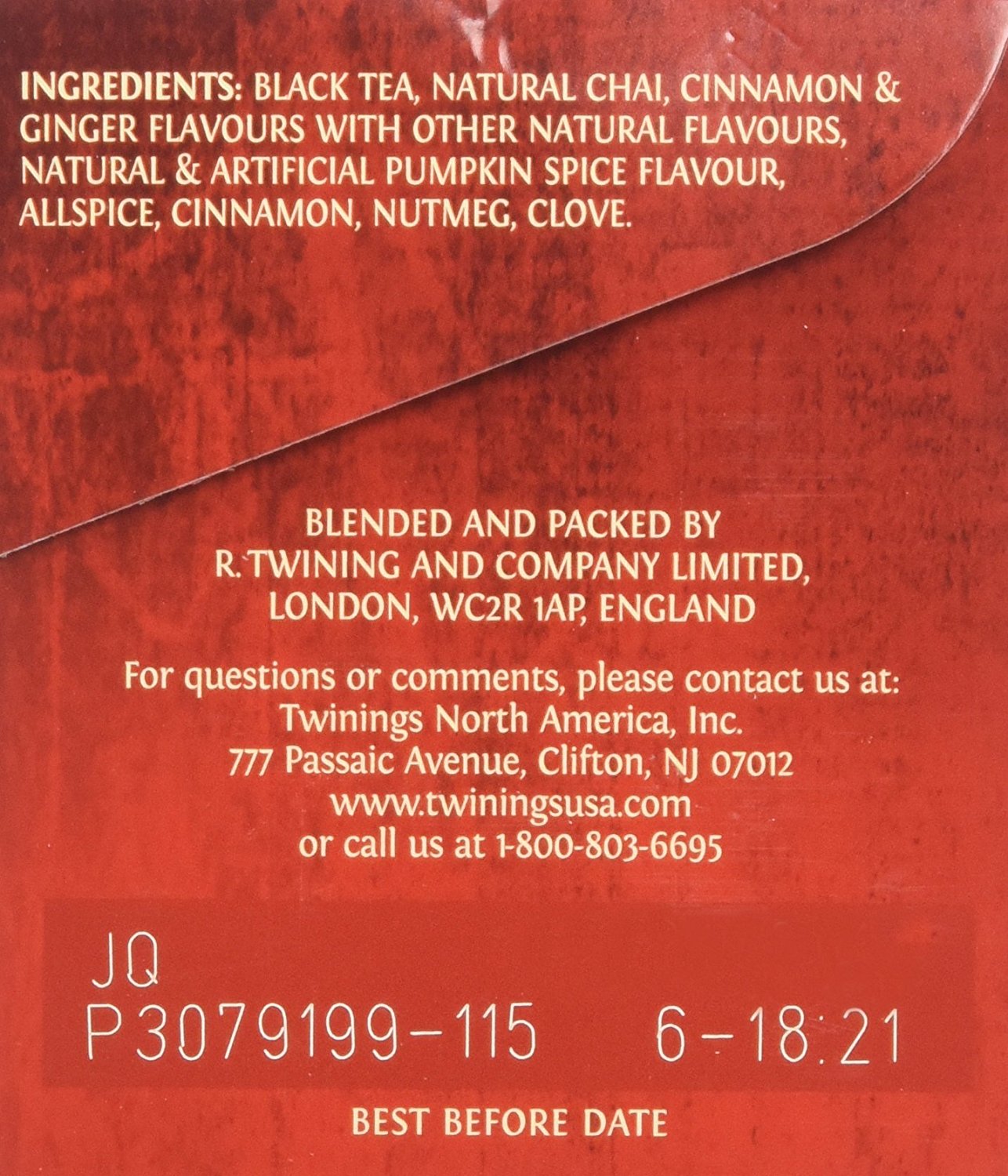 Twinings CHAI PUMPKIN SPICE Tea 20 Bags Individual Wrap Black (2